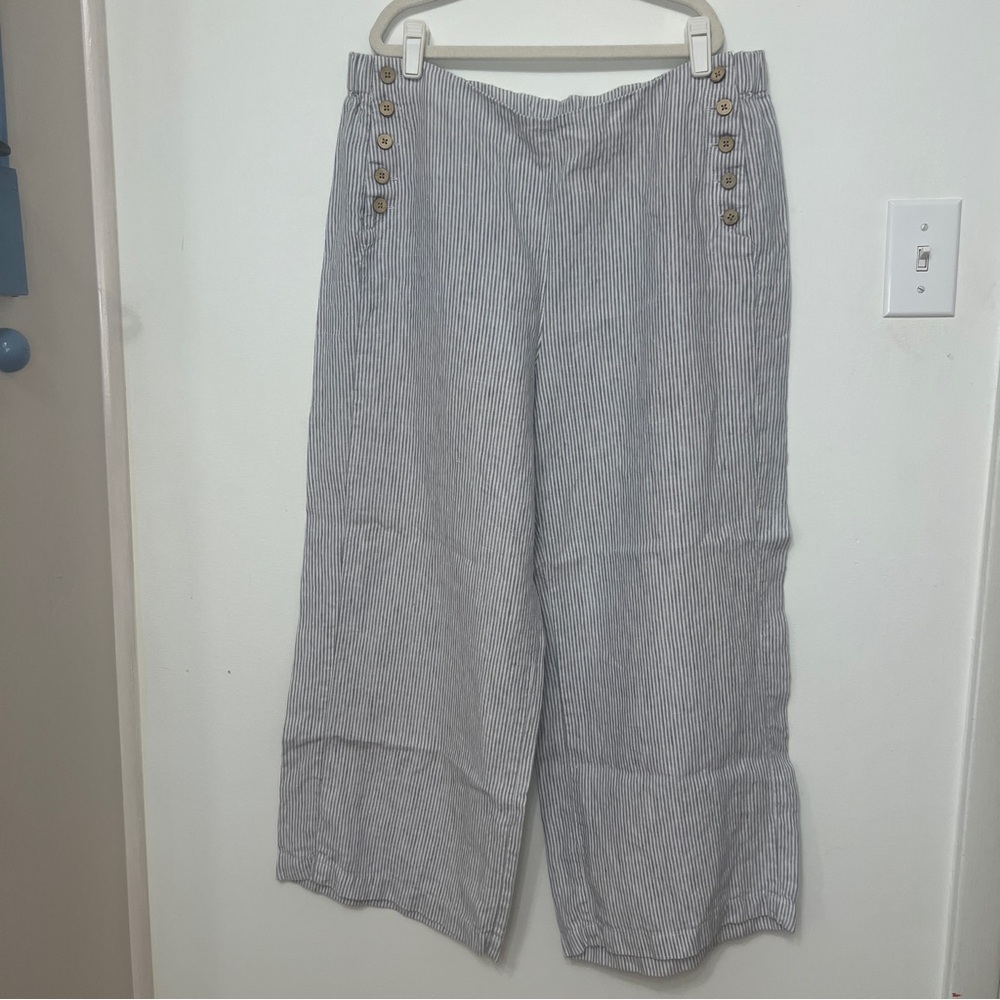 J. Jill Gray Striped Linen Pants Medium - Picture 2 of 7